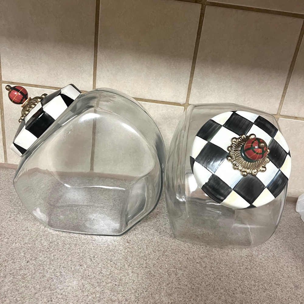 Mackenzie Childs Courtly Check Glass Canister set.